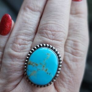 Handmade Sterling Silver 925 Navajo Native Royston Ribbon Turquoise Ring Size 7